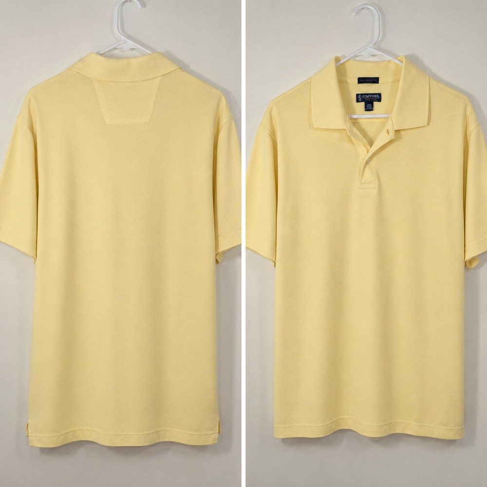 Stafford Signature Mens Large Yellow Pima Cotton Short Sleeve Polo Shirt